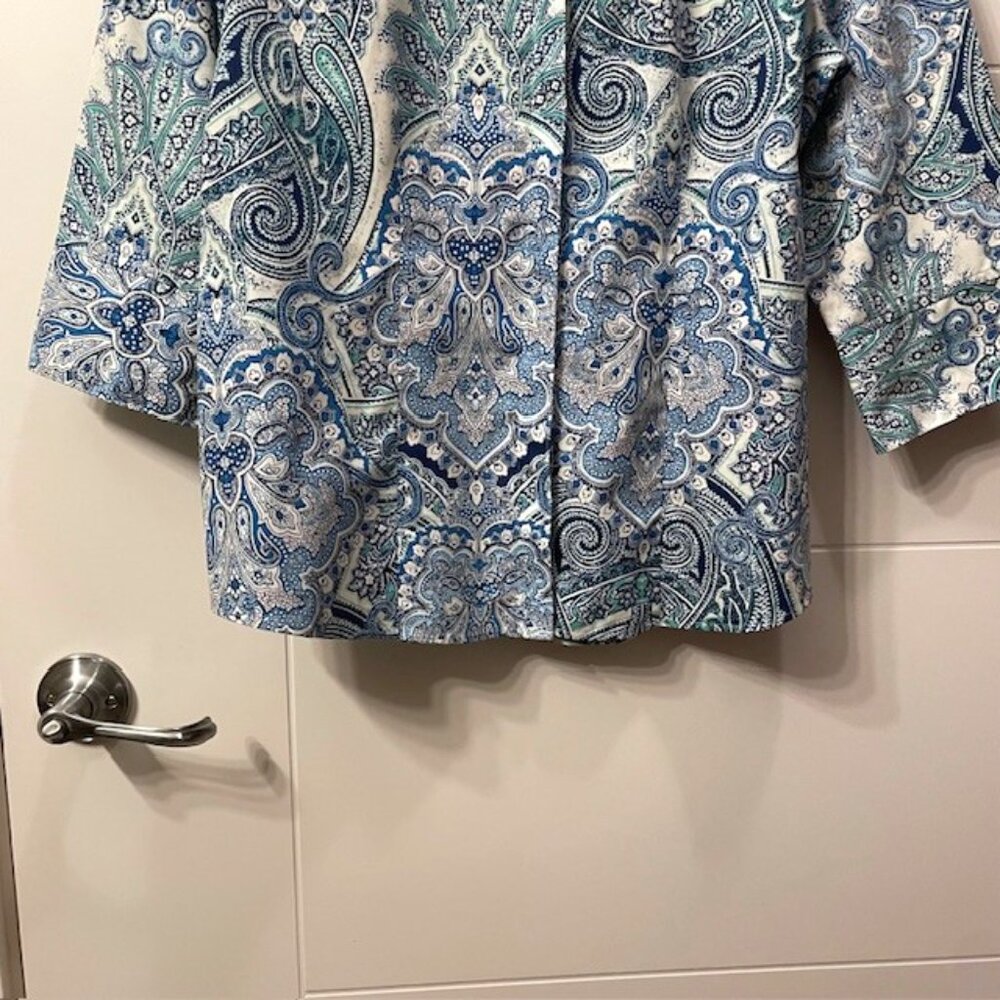 Chico's Gabrielle Paisley No-Iron Button Down Cotton Shirt Blue Green Medium - Picture 5 of 16